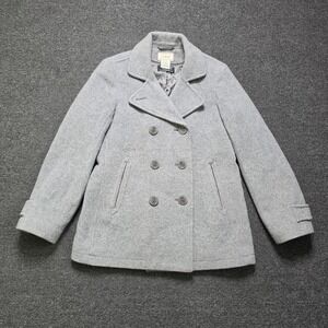 LL Bean Pea Coat Gray Womens 6 Reg Wool Bellandi Italian Fabric Nautical Buttons